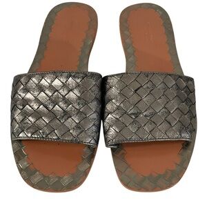 Bottega Veneta Metallic Woven Leather Slide Sandals Size 35